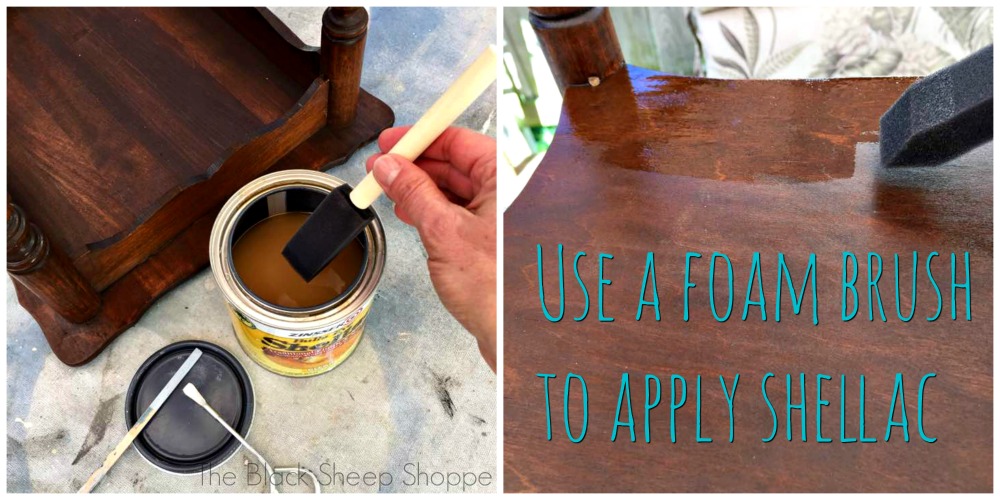 Use a foam brush to apply shellac. Use a foam brush to apply shellac.