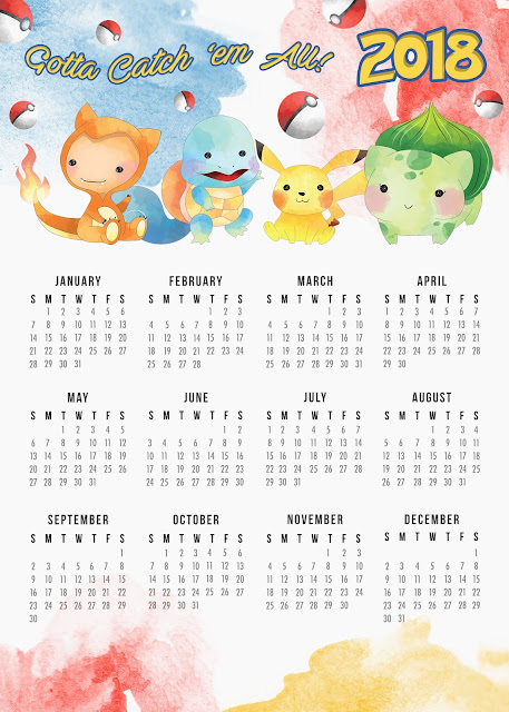 Calendario de Pokemon 2018 para Imprimir Gratis. Calendario de Pokemon 2018 para Imprimir Gratis.