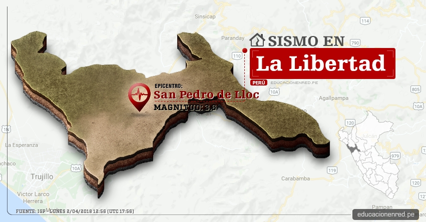 Temblor en La Libertad de magnitud 3.6 (Hoy Lunes 2 Abril 2018) Sismo EPICENTRO San Pedro de Lloc - Pacasmayo - IGP - www.igp.gob.pe Temblor en La Libertad de magnitud 3.6 (Hoy Lunes 2 Abril 2018) Sismo EPICENTRO San Pedro de Lloc - Pacasmayo - IGP - www.igp.gob.pe