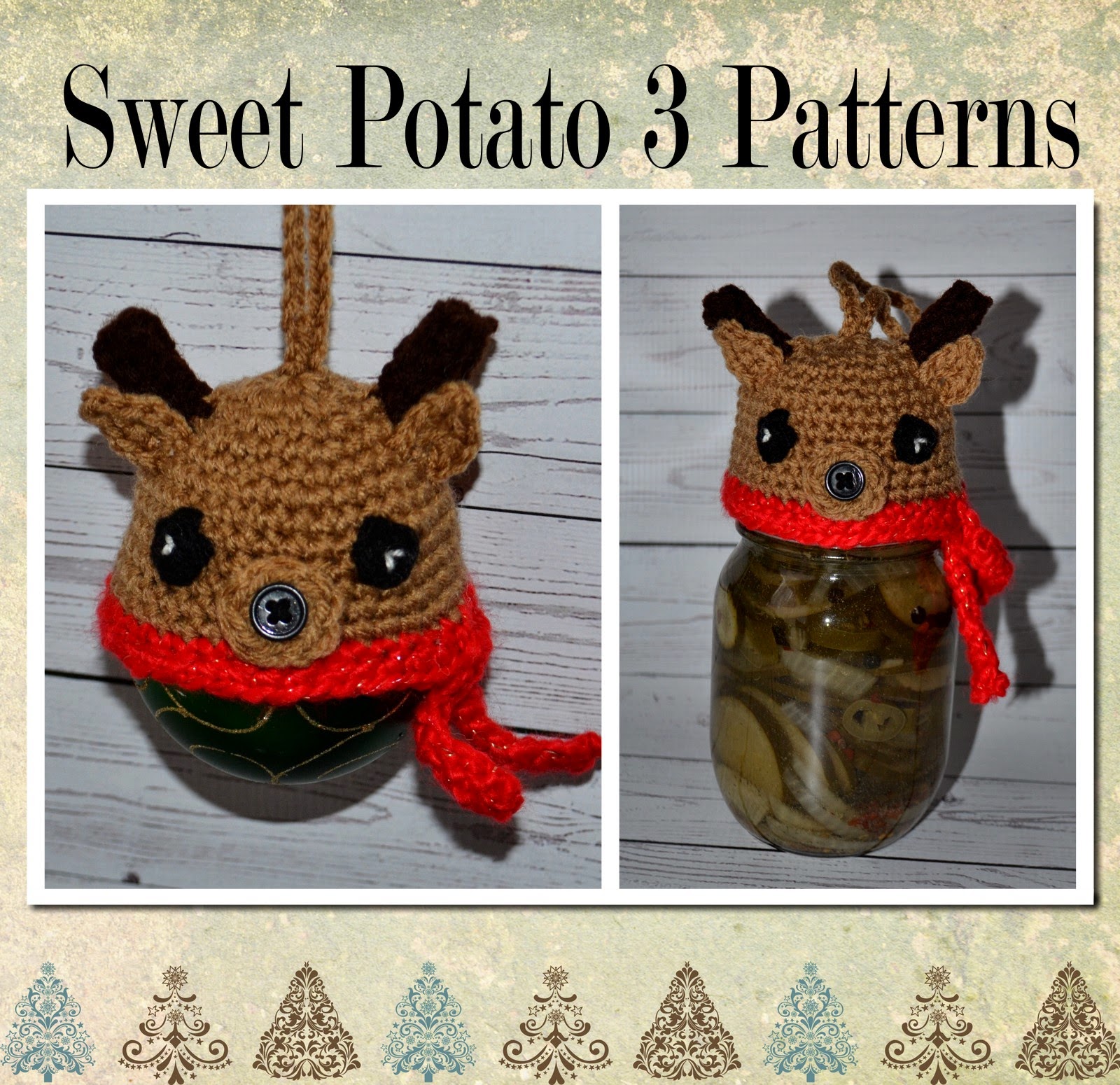 Pattern-019-Reindeer Animal Christmas Ornament / Canning Jar Toppers