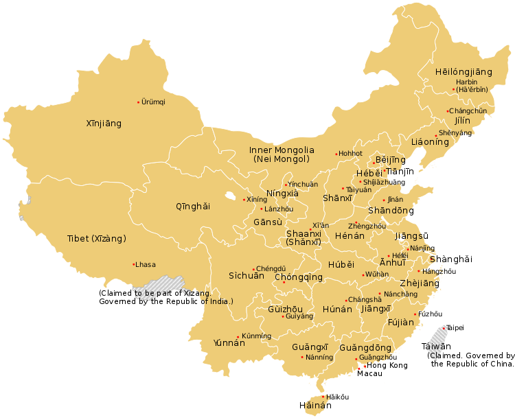 Peta pembagian wilayah administratif China