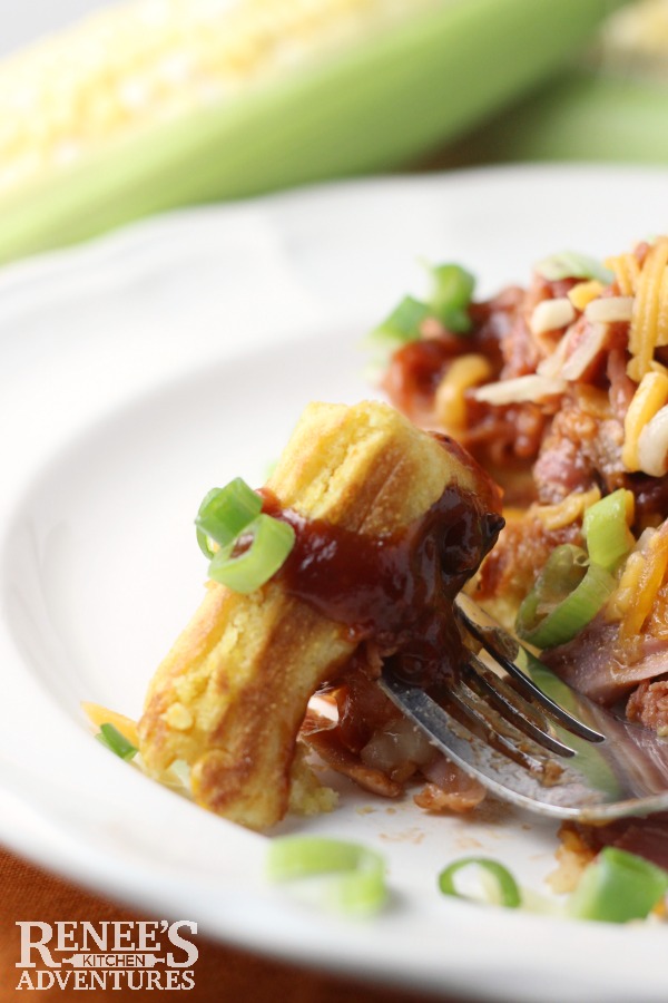 Cornbread Waffles with Pulled Pork | by Renee's Kitchen Adventures is an easy recipe for cornbread waffles topped with store-bought pulled pork for a fun and easy dinner idea!  