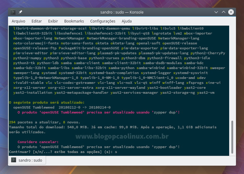 Atualizando o openSUSE pelo terminal com o zypper