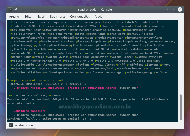 Atualizando o openSUSE pelo terminal com o zypper Atualizando o openSUSE pelo terminal com o zypper