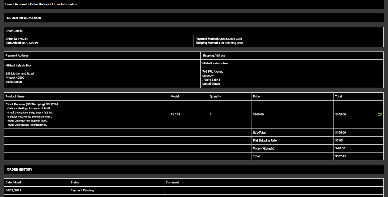Checking Order Status or History