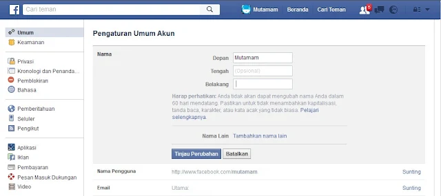 Nama Facebook Menjadi Satu Kata