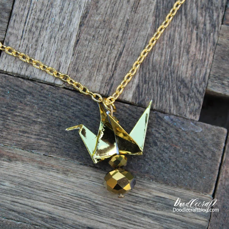 Gold Paper Crane Necklace!