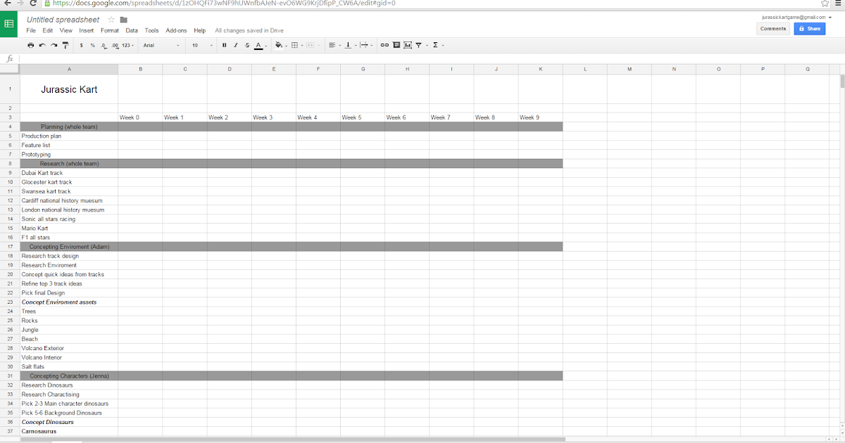 jurassic kart dev blog new gantt chart