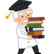 本を運ぶ博士のイラスト