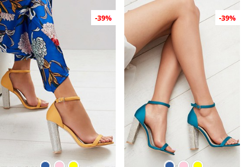Sandale elegante fucsia, Galbene cu toc gros cu gliter la moda Sandale elegante fucsia, Galbene cu toc gros cu gliter la moda