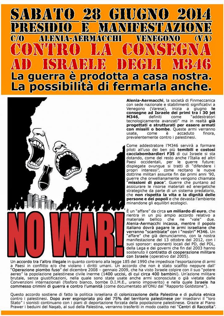 VOLANTINO MANIFESTAZIONE 28 giugno 2014 NO M346 AD ISRAELE