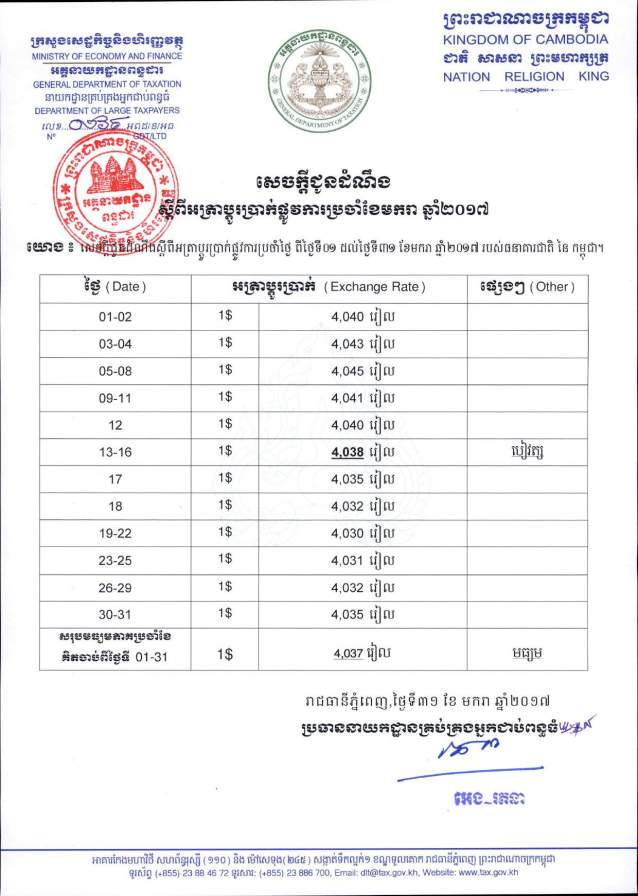 Cambodia Jobs Exchange Rate For Tax Calculation អត រ Http Www Cambodiajobs Biz 2007 07 Exchange