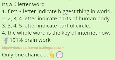 Its a 6 letter word. First 3 Letter indicate biggest thing in world