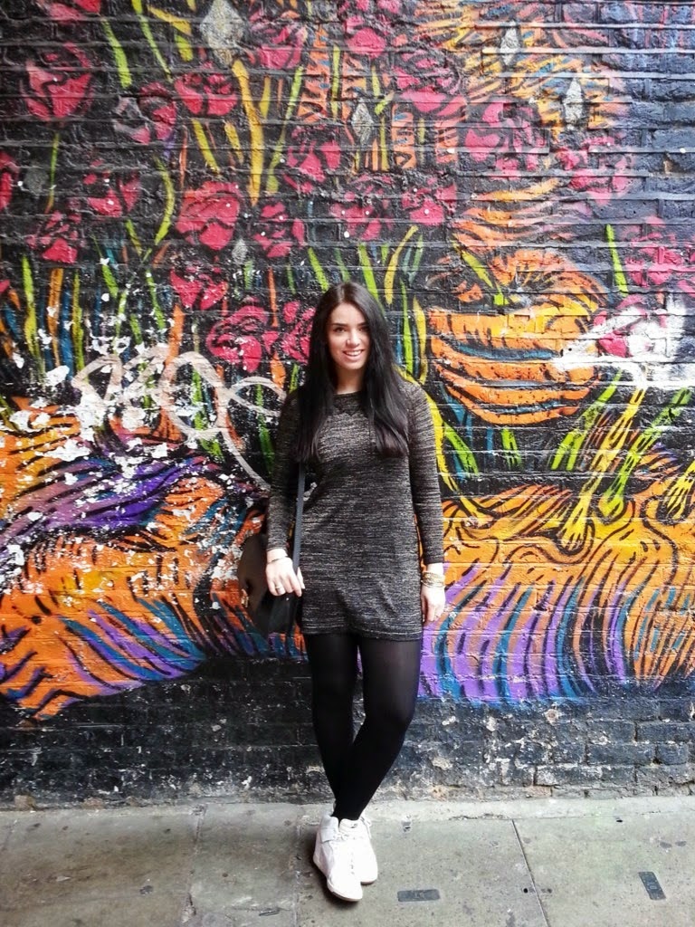 Emma Louise Layla in metallic dress - London fashion blogger - Shoreditch street art