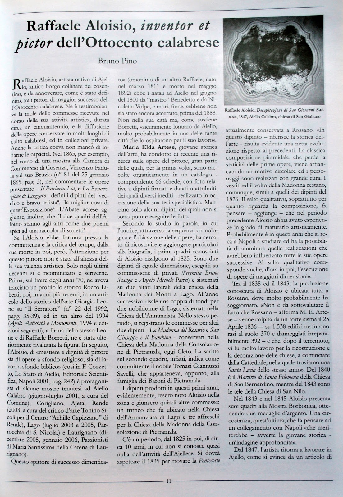Arte. Raffaele Aloisio, inventor et pictor dell'Ottocento calabrese