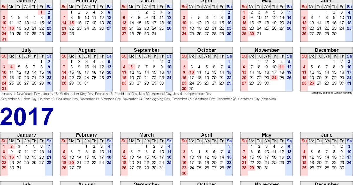 Two year Printable Calendars for 2016/17