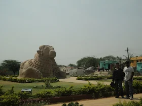 The massive monolithic Nandi statue at Lepakshi