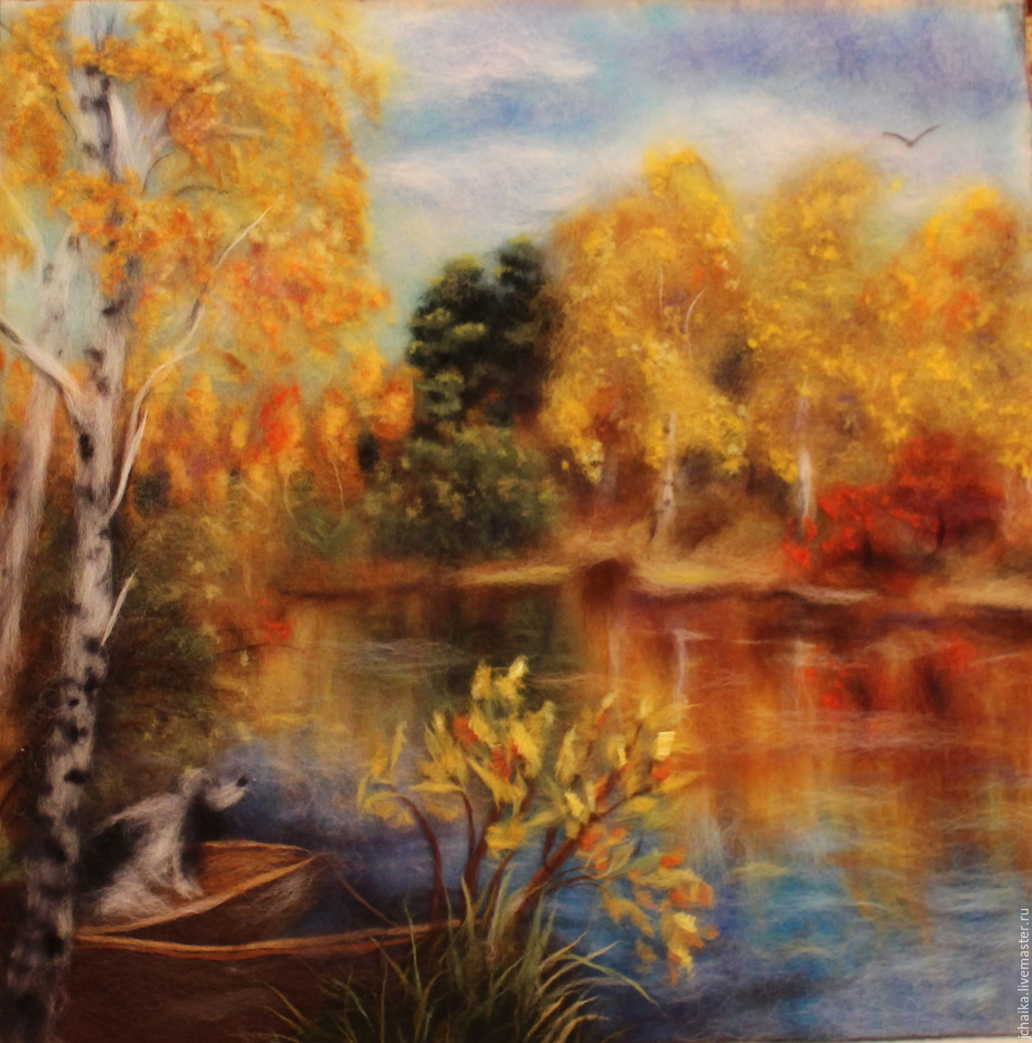шерстяная акварель осень. картины шерстью. шерстяная осень. шерстяная акварель осень пейзаж. осенний пейзаж акварелью.