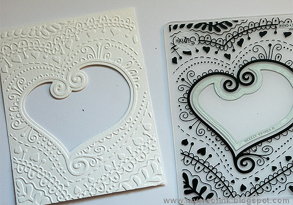 Layers of ink - Layered Valentines Shaker Card Tutorial by Anna-Karin Evaldsson with a Sizzix Impresslits folder