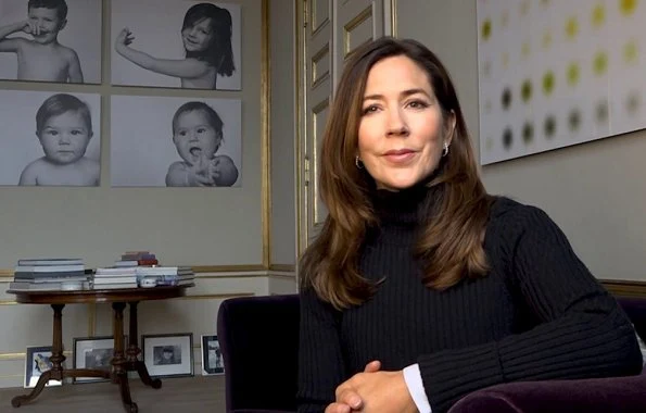 Crown Princess Mary in Baum und Pferdgarten Cirea turtleneck sweater with long sleeves and gold button, needs collection