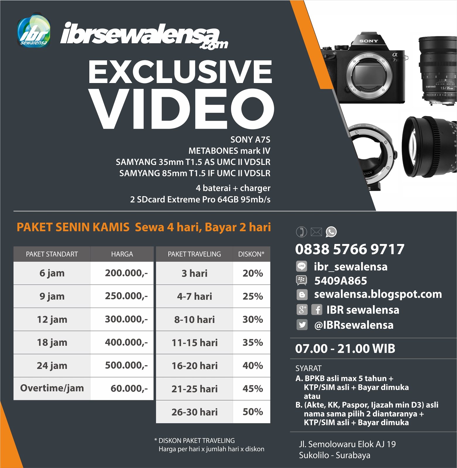 Sewa Rental Kamera & Lensa, Paket Exclusive Video