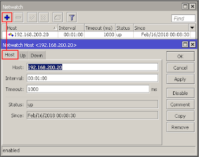 Monitoring Host Pada Jaringan Dengan Tool Netwatch di Mikrotik Monitoring Host Pada Jaringan Dengan Tool Netwatch di Mikrotik