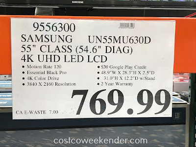 Deal for the Samsung UN55MU630D 55in 4K UHD LED LCD TV at Costco