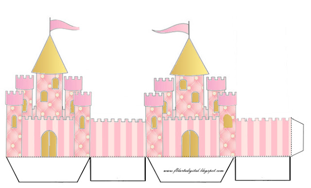 Golden Crown in Pink: Free Printable Castle Shaped Box Golden Crown in Pink: Free Printable Castle Shaped Box