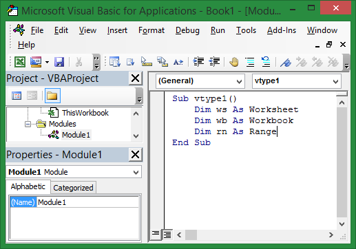 Different types of Variable in Excel VBA