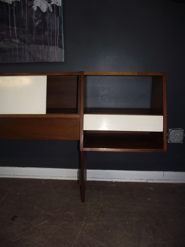 Vintage Ground Mid Century Full Size Headboard w/ Built in Side Tables
