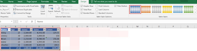 table style in excel