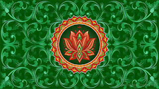 Lotus Flower Mandala With Green Color Vines And Flourishes Background Ornament
