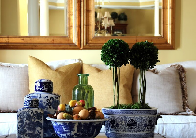 Decorating for Spring collection of blue and white accessories