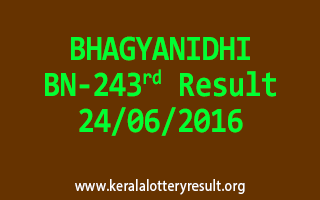 BHAGYANIDHI Lottery BN 243 Results 24-6-2016