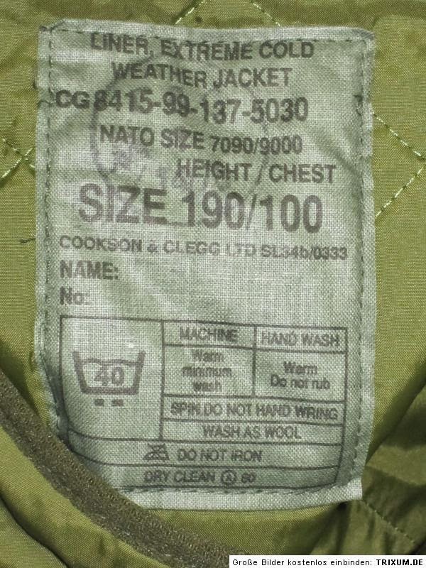 bingbabel British Army Extreme Cold Weather Jacket Liner