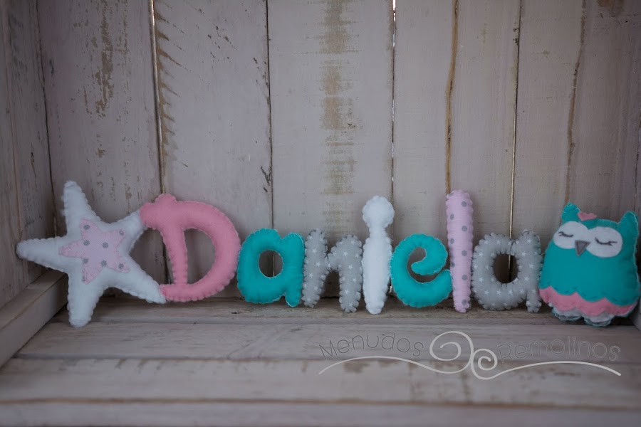 Nombre estrella y búha (mint y rosa) - Daniela