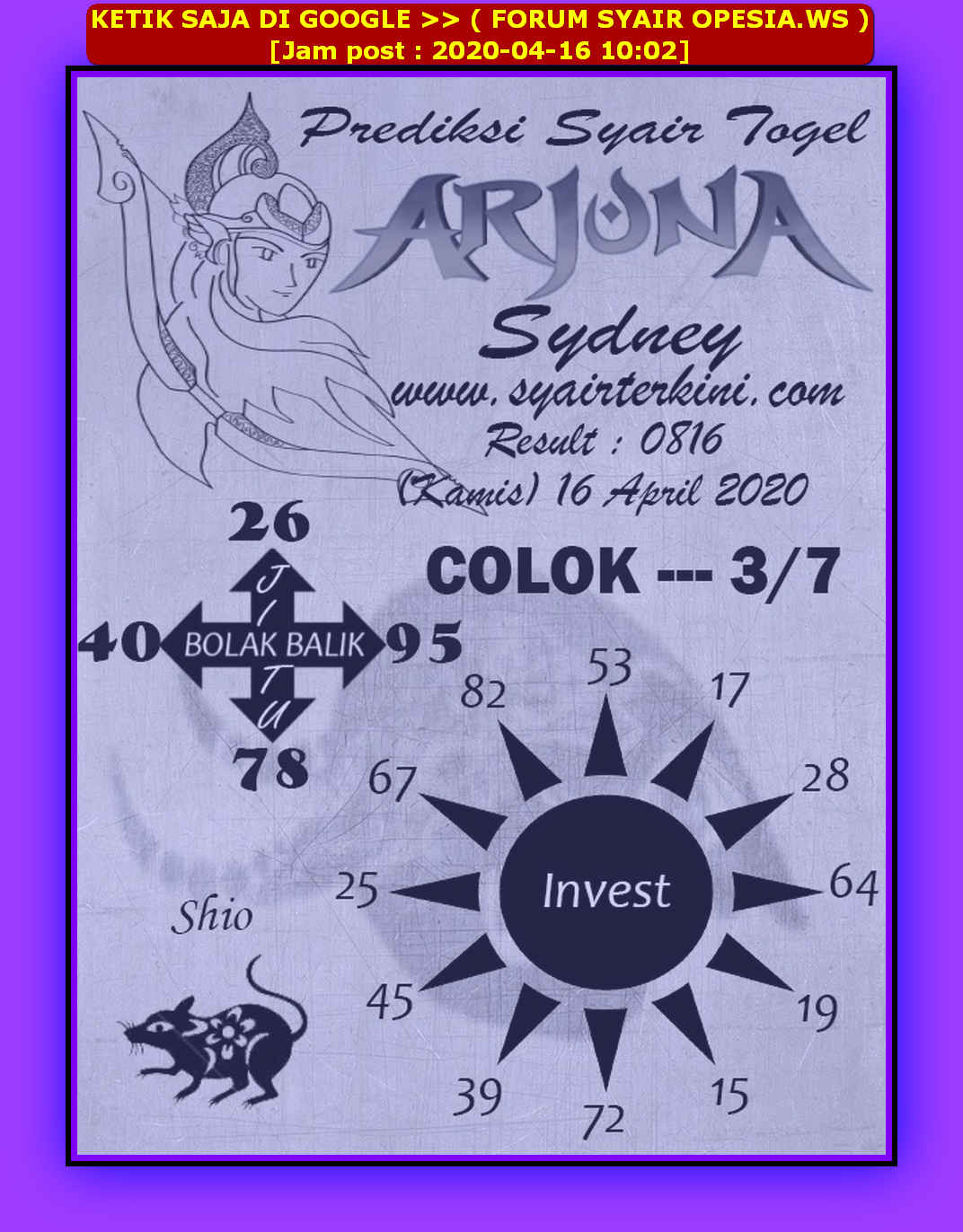 Bocoran Prediksi Syair Sydney 16 April 2020 Royal Syair