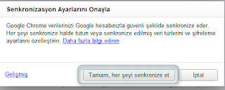 Chrome senkronize onayı