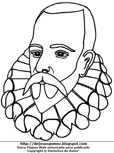 Miguel de Cervantes Saavedra sin pintar para niños Dibujo de Miguel de Cervantes Saavedra para colorear, pintar e imprimir para niños. Dibujo de Miguel de Cervantes Saavedra de Jesus Gómez