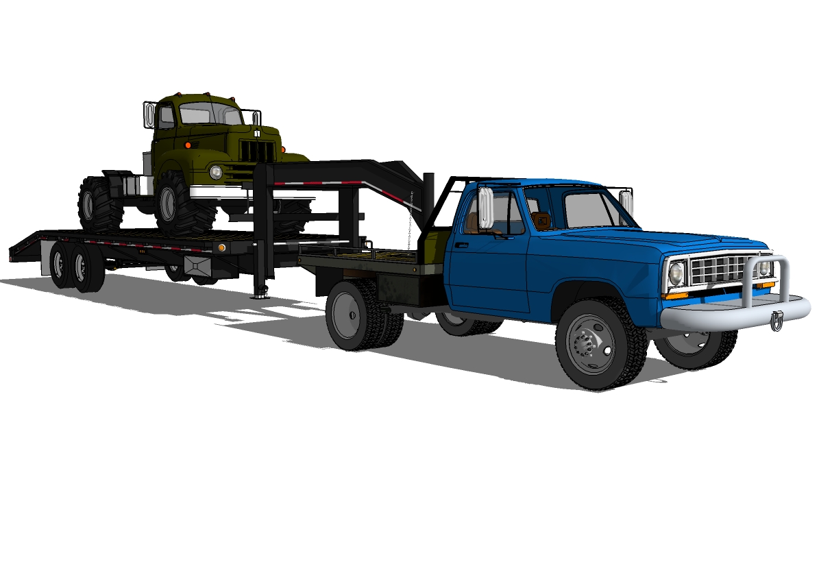 3Dmodel trucks on trailers Perspective and side of the truck from