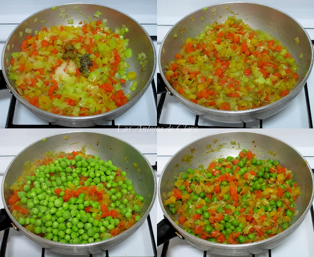 Preparación arvejas frescas con verduras
