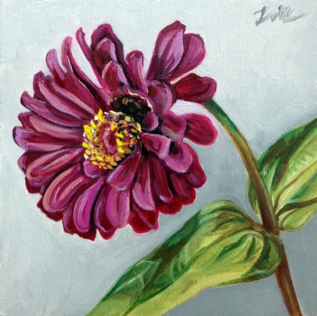 VP Miller Fine Art "Zinnia Stem" Daily Oil Painting