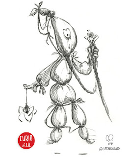 Floating ghost dealing with spiders - pencil on paper - illustration and design by Cesare Asaro - Curio & Co. (Curio and Co. OG - www.curioandco.com)