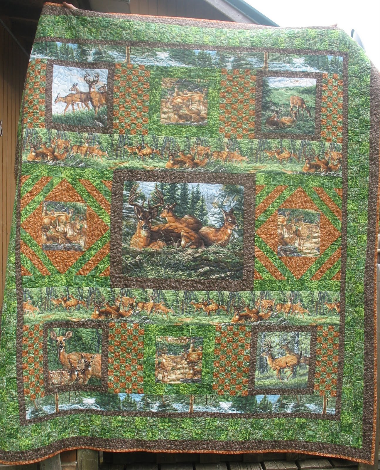 Gramma's Quilting Room Finally! The Deer Quilt Is Finished!