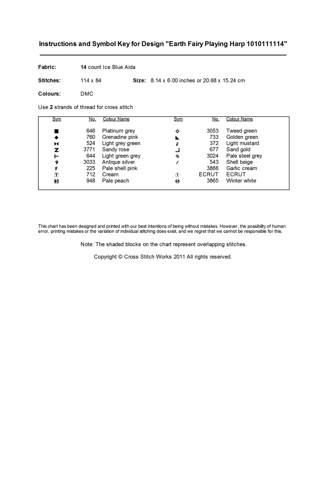 Cross Stitch Works Earth Fairy Playing Harp 1010111114 Free Cross