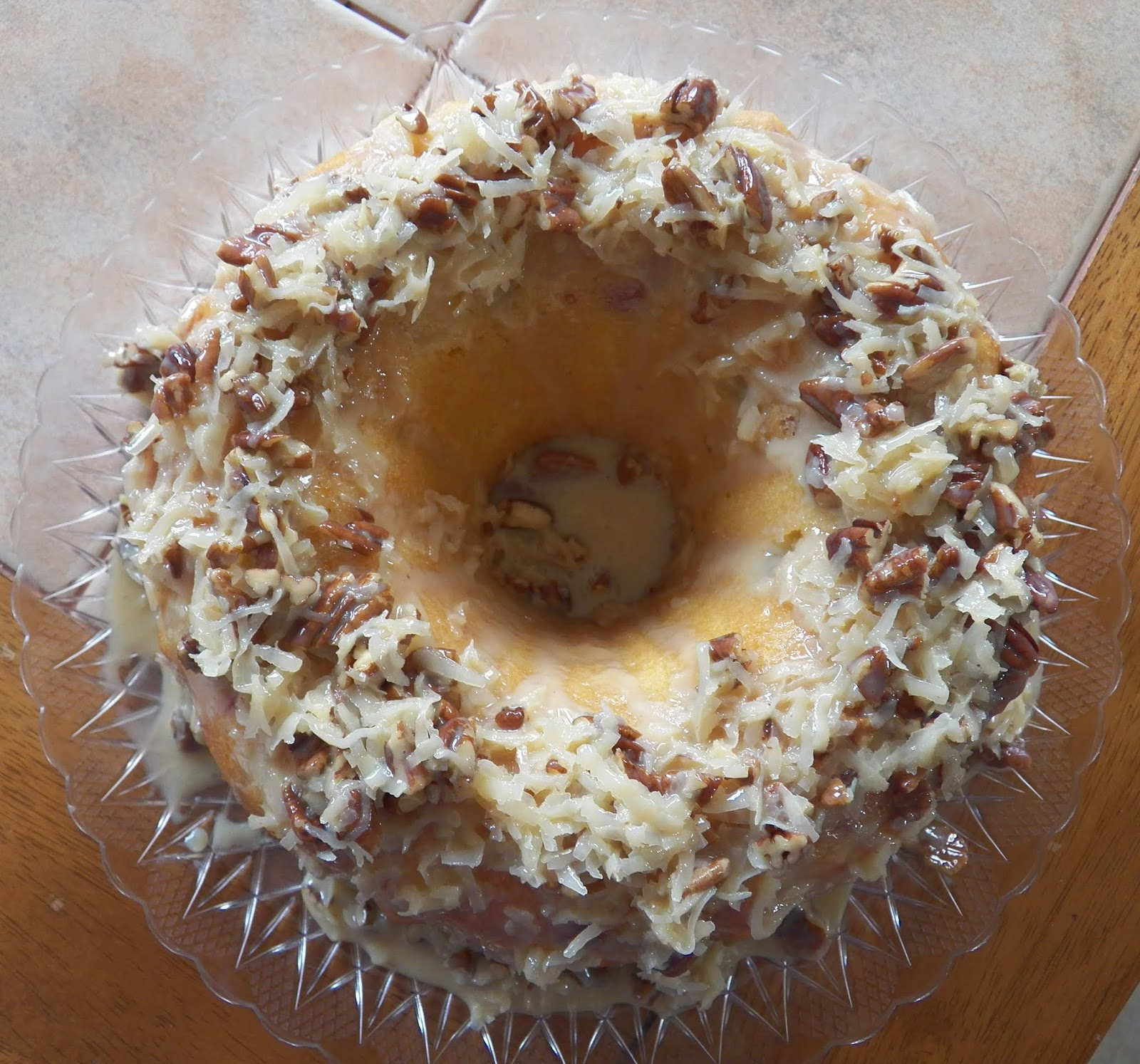 Fruit Cocktail Cake with Coconut and Pecan topping Sid's Sea Palm Cooking