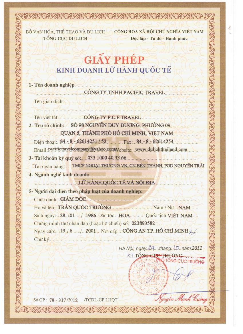Thông tin doanh nghiệp Công Ty TNHH Pacific Travel Thông tin doanh nghiệp Công Ty TNHH Pacific Travel