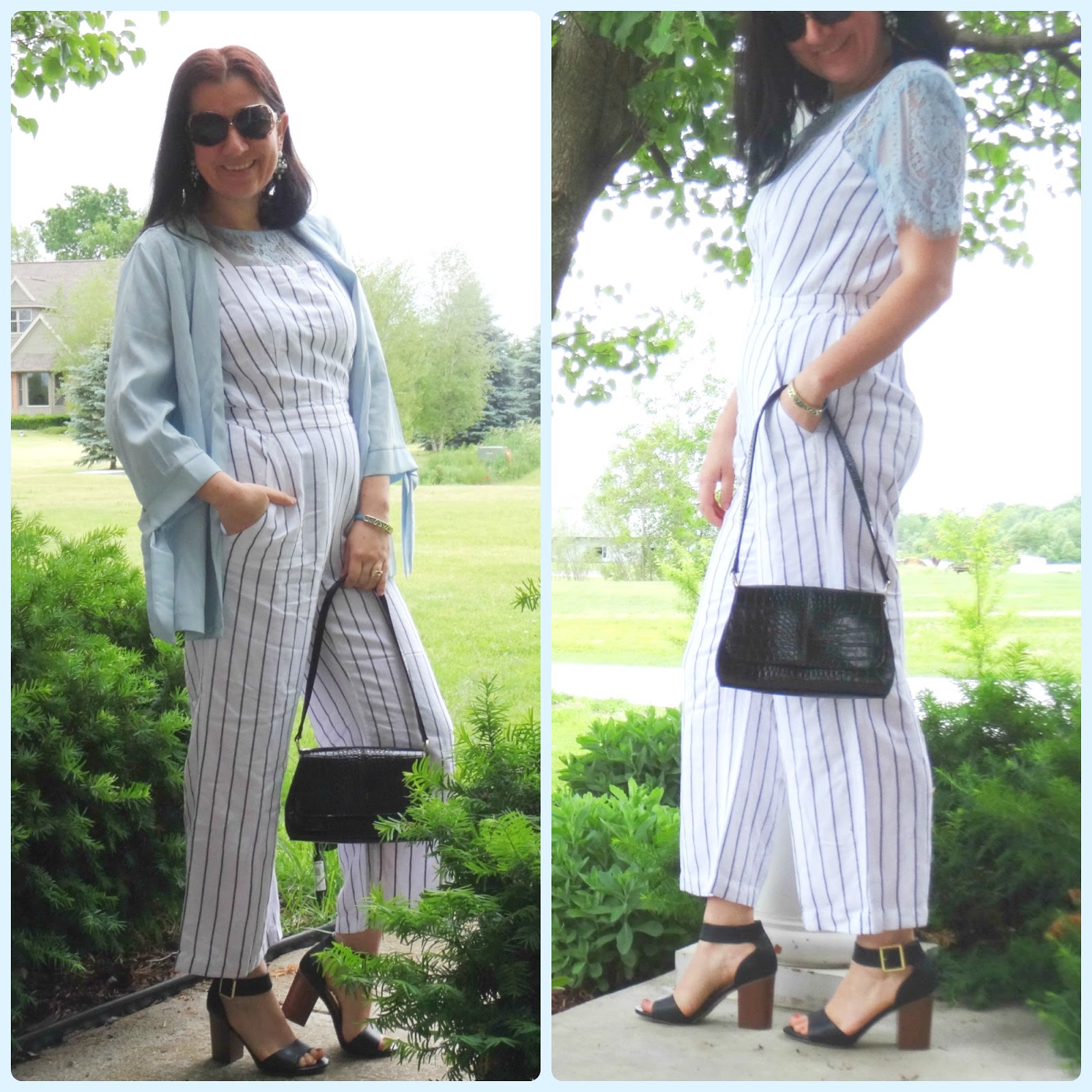 loft striped jumpsuit