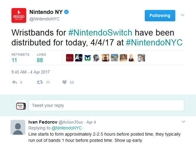 @NintendoNYC Wristbands Nintendo Switch wristbands NYC NY New York store distribution Twitter