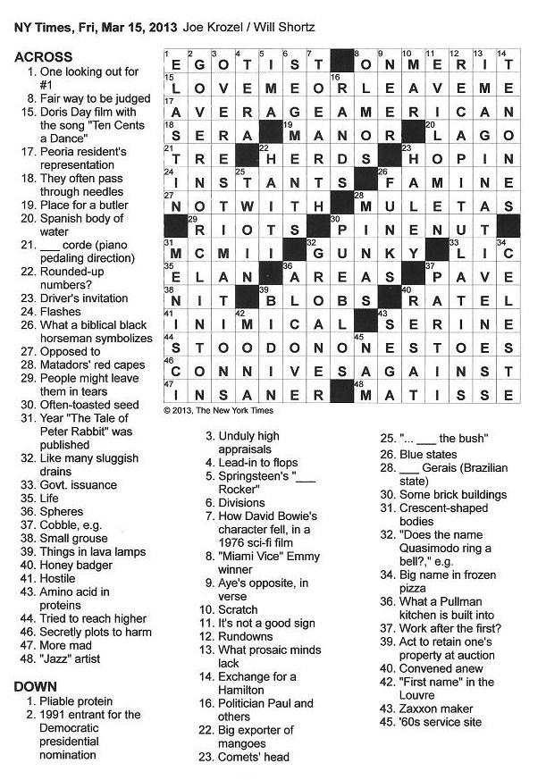 The New York Times Crossword in Gothic 03.15.13 — Jazzzzzzz.....